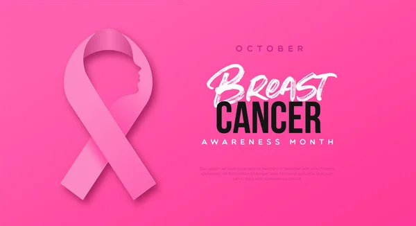 Breast Cancer Awareness Web Template Illustration Papercut Pink Ribbon Woman — Stock Vector