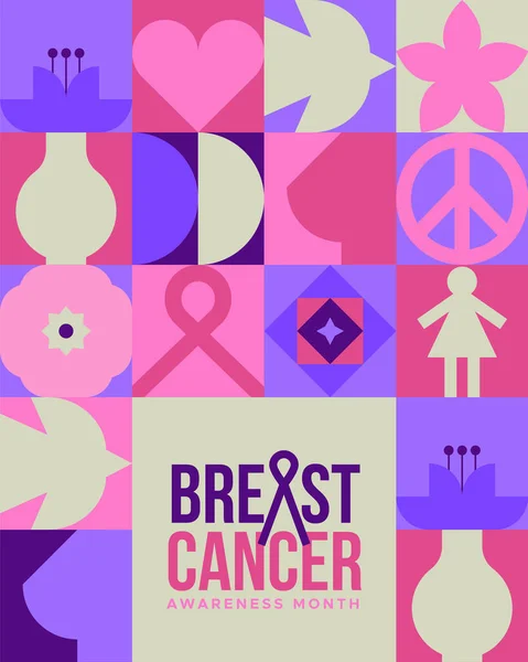 Bröstcancer Medvetenhet Månad Gratulationskort Illustration Modern Rosa Geometrisk Ikon Form — Stock vektor