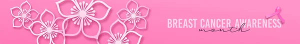 Καρκίνος Του Μαστού Ευαισθητοποίηση Μήνα Web Banner Απεικόνιση Χαρτί Κομμένα — Διανυσματικό Αρχείο