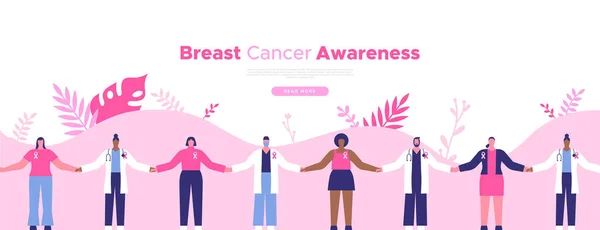 Bröstcancer Medvetenhet Månad Webb Mall Illustration Läkare Som Håller Hand — Stock vektor