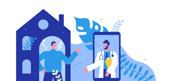 Doctor Telefoon App Raadpleging Illustratie Concept Man Medic Smartphone Scherm — Stockvector