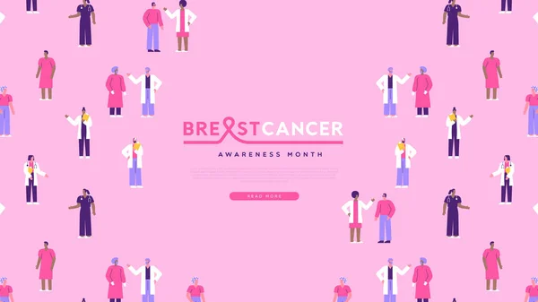 Breast Cancer Awareness Month Web Template Illustration Diverse Hospital Doctor — Stock Vector