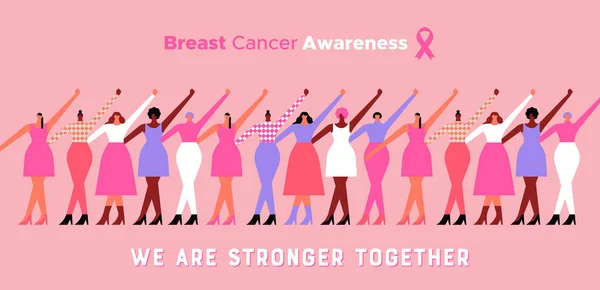 Imagen Tarjeta Felicitación Breast Cancer Awareness Personajes Modernos Mujer Dibujos — Archivo Imágenes Vectoriales