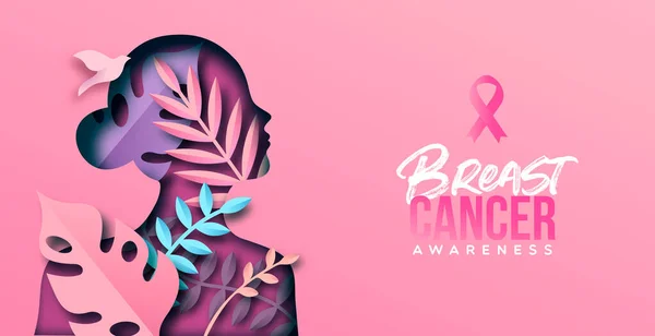 Brustkrebs Bewusstsein Monat Grußkarte Illustration Frauengesicht Modernen Scherenschnitt Stil Mit — Stockvektor
