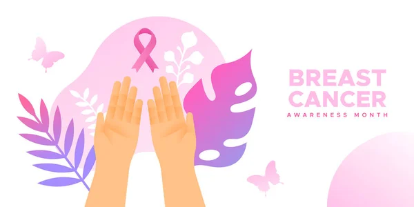 Mois Sensibilisation Cancer Sein Carte Vœux Illustration Des Mains Femme — Image vectorielle