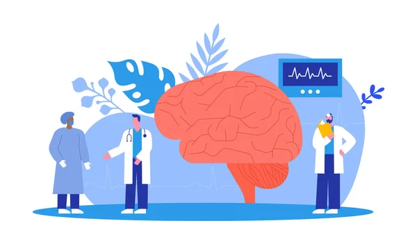 Equipo Doctores Haciendo Estudios Médicos Investigaciones Científicas Sobre Cerebro Humano — Vector de stock