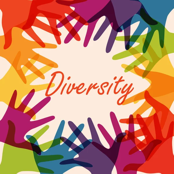 Diversity Text Quote Typography Sign Colorful People Hands Raised Together — Stock Vector