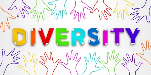 Diversity Text Quote Typography Sign Colorful People Hands Raised Together — Stock Vector