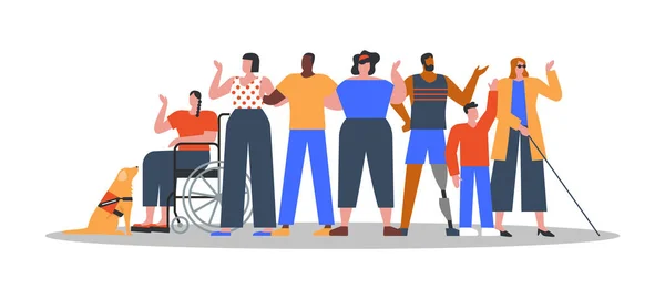 一群具有现代平面卡通风格的残疾人 孤立背景下的障碍或特殊能力社会包容概念 — 图库矢量图片