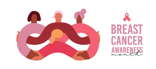 Rakovina Prsu Vědomí Měsíc Pozdrav Karta Ilustrace Růžové Ženy Přítel — Stockový vektor