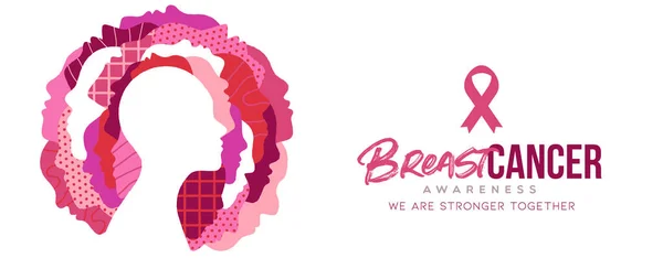 Borstkanker Bewustmaking Maand Web Banner Illustratie Van Diverse Roze Vrouwen — Stockvector