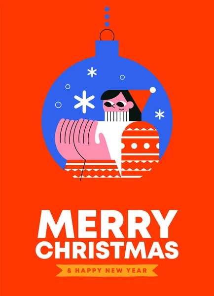 Feliz Natal Feliz Ano Novo Ilustração Cartão Saudação Personagem Mulher —  Vetores de Stock