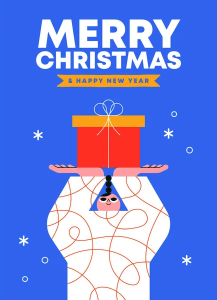 Feliz Navidad Feliz Año Nuevo Ilustración Tarjeta Felicitación Personaje Mujer — Vector de stock