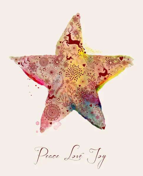 Tarjeta de felicitación estrella de Navidad acuarela — Vector de stock