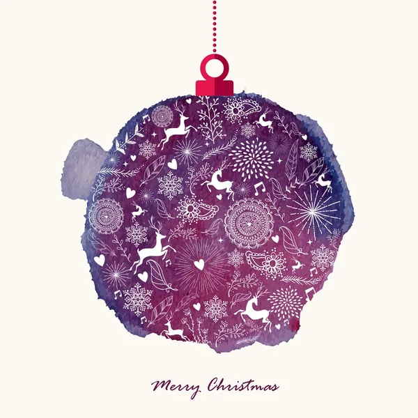 Christmas retro bauble watercolor greeting card — Stock Vector