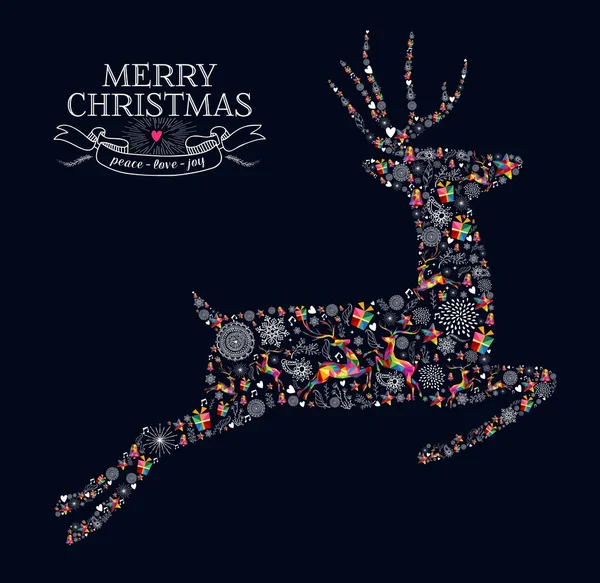 Joyeux Noël vintage renne carte de vœux — Image vectorielle