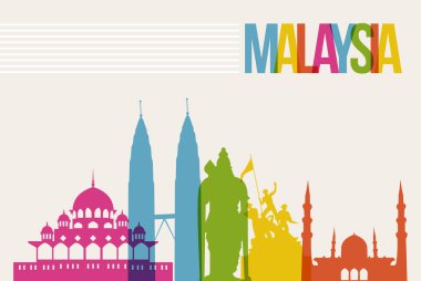 Travel Malaysia destination landmarks skyline background clipart