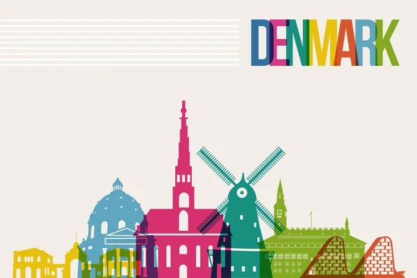 Travel Denmark destination landmarks skyline background — Stock Vector