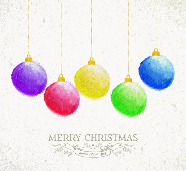 Christmas oil pastel baubles greeting card — Stock Vector