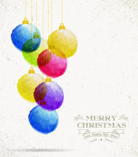 Christmas colorful oil pastel baubles card — Stock Vector