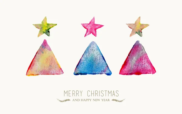 Veselé vánoční borovice strom akvarel přání — Stockový vektor