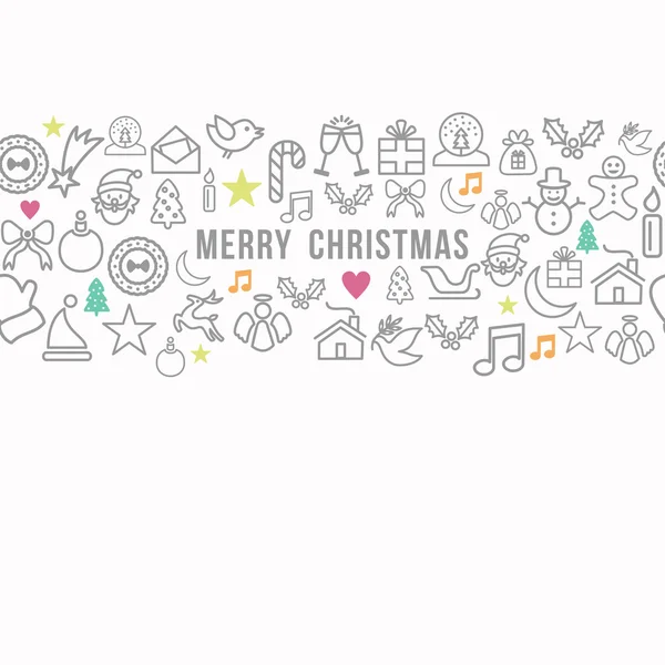 Merry Christmas pattern outline icons set card background — Stock Vector