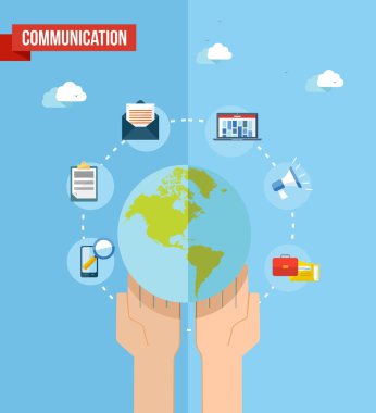 Sosyal medya dünya kavramı düz illüstrasyon