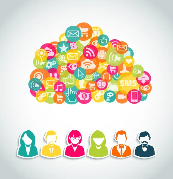 Sosyal medya bulut bilgi işlem kavramı — Stok Vektör
