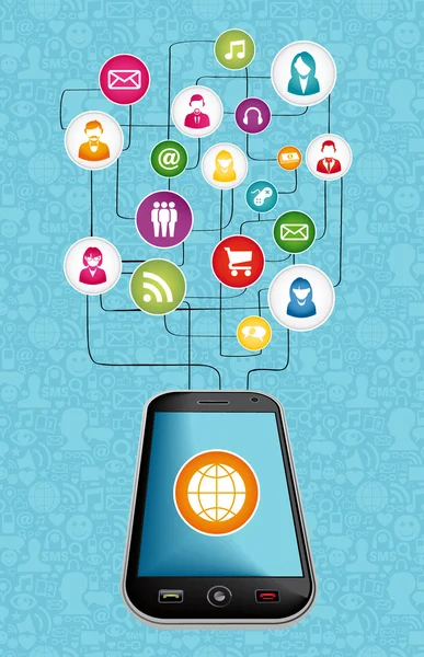 Diagramme mobile de réseau de médias sociaux — Image vectorielle