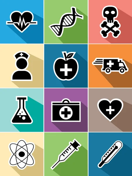 Diseño de conjunto de iconos planos de atención médica — Vector de stock