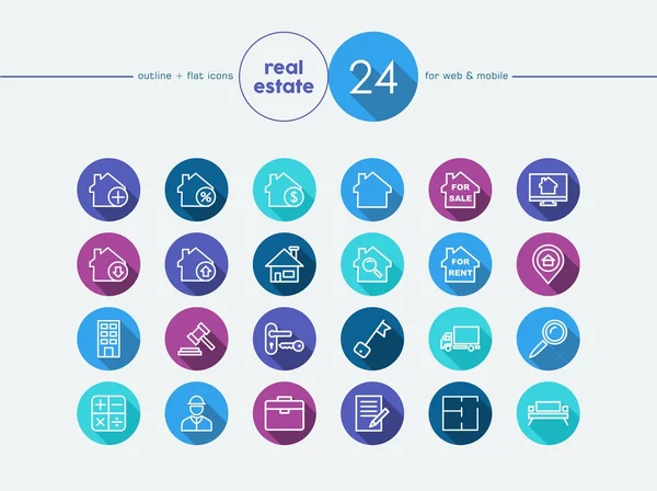 Conjunto de ícones planos imobiliários —  Vetores de Stock