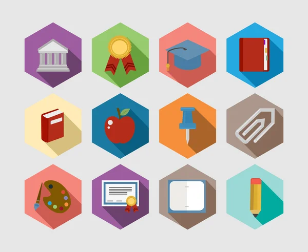 Conjunto de diseño de iconos planos Back to School — Vector de stock