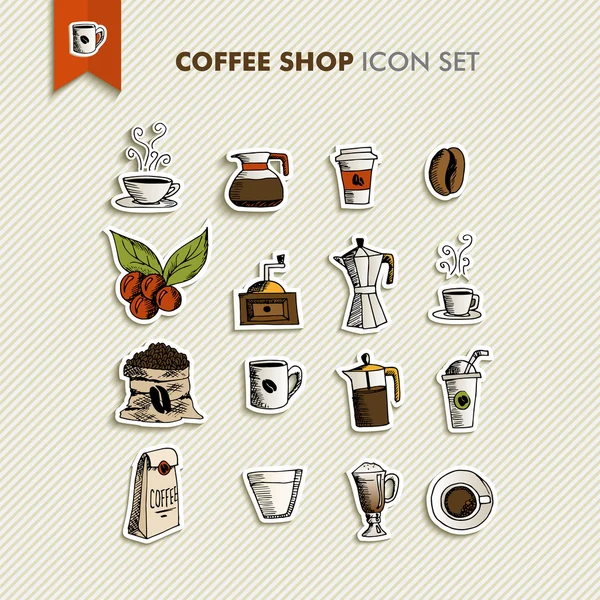 Coffeeshop-Ikonen setzen Illustration — Stockvektor