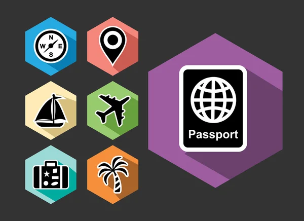 Viaggi e turismo piatto icone set illustrazione — Vettoriale Stock