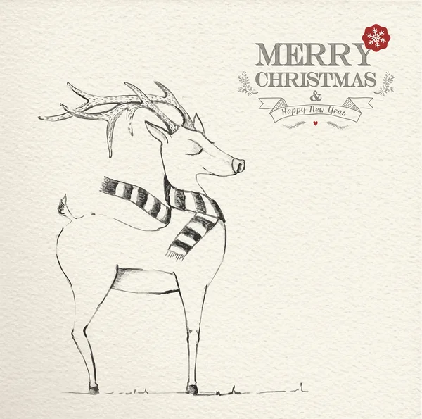 Christmas hand drawn unique reindeer illustration — Stock Vector