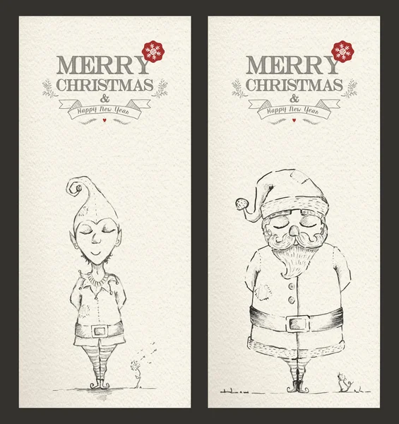 Merry Christmas unique hand drawn banner set — Stock Vector