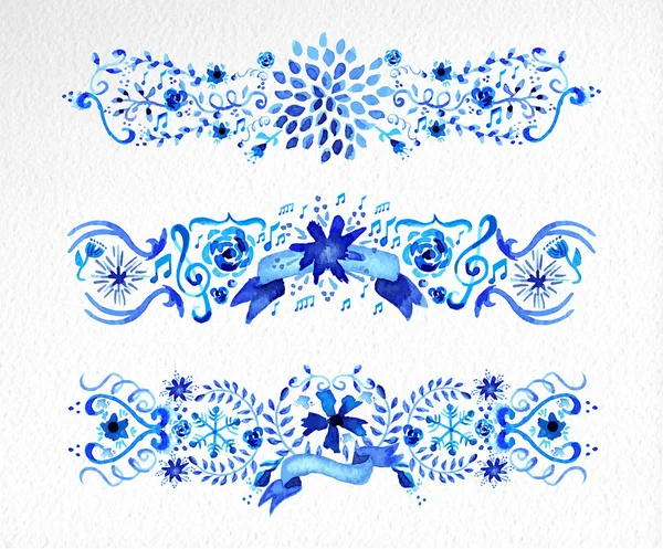 Acuarela flores ornamento conjunto — Archivo Imágenes Vectoriales