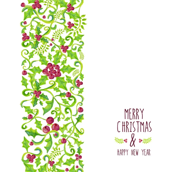 Buon Natale acquerello agrifoglio bacca modello — Vettoriale Stock