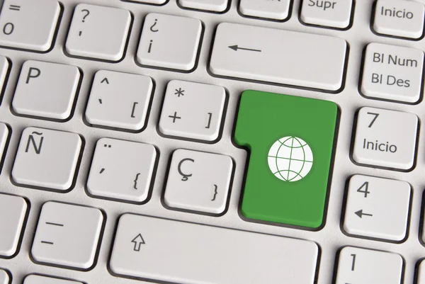 グローバル グリーン コンセプト、世界のキーボードのキー. — ストック写真