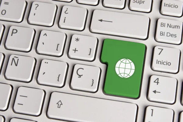 Concepto verde global, tecla de teclado mundial . — Foto de Stock