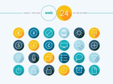 Para Satım anahat düz Icons set