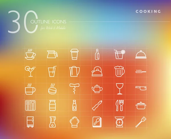 Koken en voedsel omtrek icons set — Stockvector