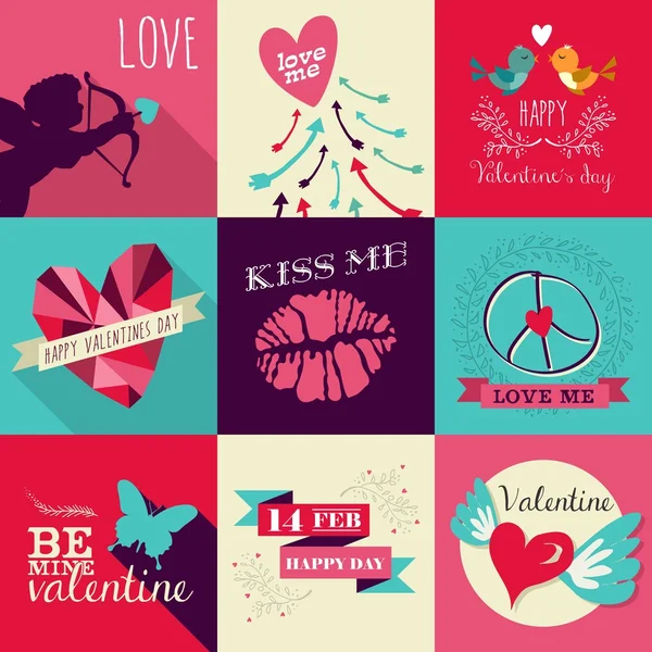 Feliz día de San Valentín tarjeta de felicitación conjunto — Vector de stock