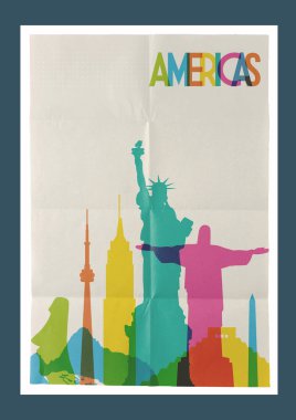 Travel Americas landmarks skyline vintage poster clipart