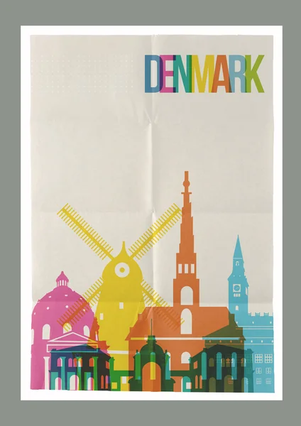 Resor Danmark landmärken skyline vintage affisch — Stock vektor