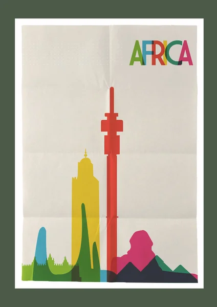 Travel Africa landmarks skyline vintage poster — Stock Vector