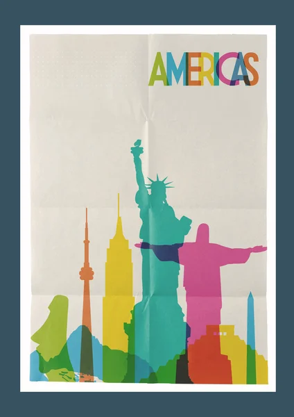 Viaggi Americhe punti di riferimento skyline poster vintage — Vettoriale Stock