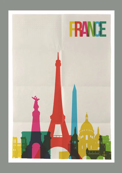Travel France landmarks skyline vintage poster — Stock Vector
