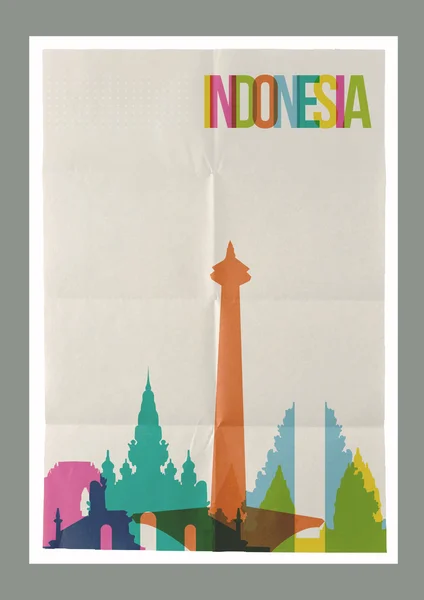 Viajes Indonesia hitos skyline vintage poster — Vector de stock