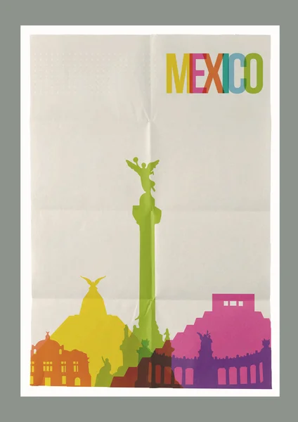 Viajes México hitos skyline vintage poster — Vector de stock